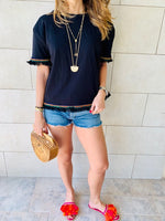 Black Short Sleeve Tassel T-shirt