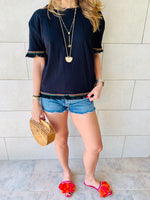 Black Short Sleeve Tassel T-shirt