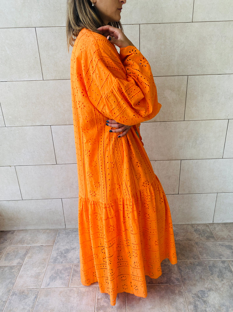 Orange Anglaise Cut Out Dress