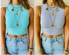Aqua & Grey Crew Crop Top