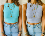 Aqua & Grey Crew Crop Top