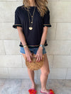 Black Short Sleeve Tassel T-shirt