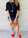 Black Short Sleeve Tassel T-shirt