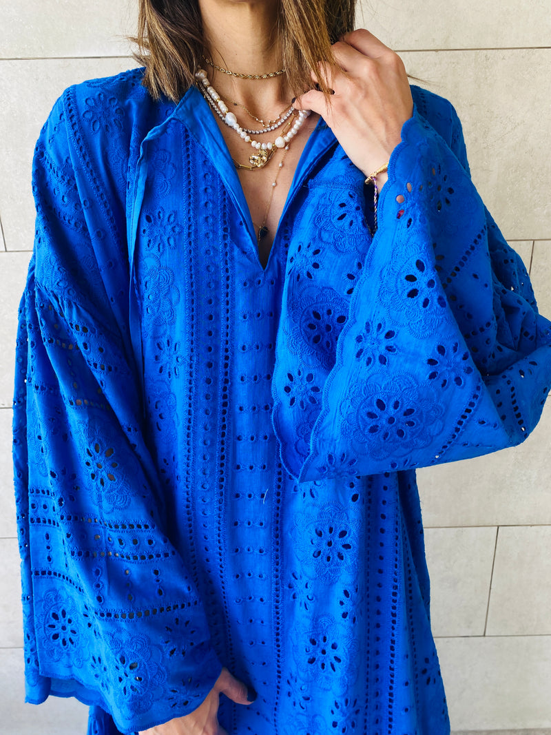 Blue Anglaise Cut Out Dress