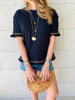 Black Short Sleeve Tassel T-shirt