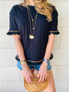 Black Short Sleeve Tassel T-shirt