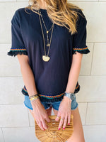 Black Short Sleeve Tassel T-shirt