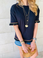 Black Short Sleeve Tassel T-shirt