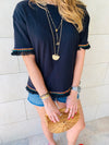 Black Short Sleeve Tassel T-shirt