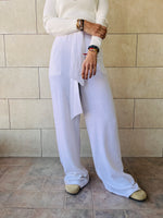White Linen Belted Flare