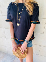 Black Short Sleeve Tassel T-shirt