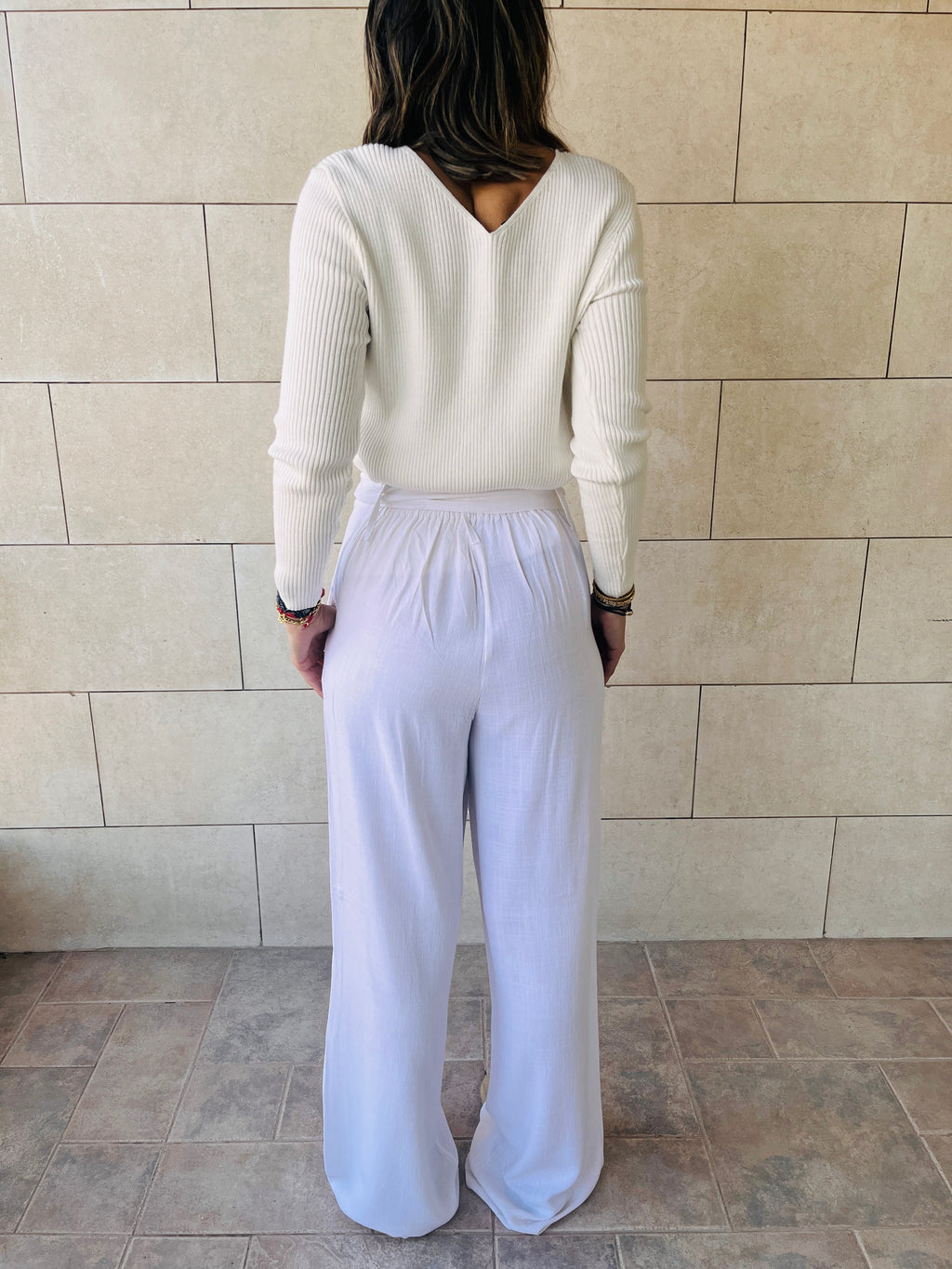 White Linen Belted Flare