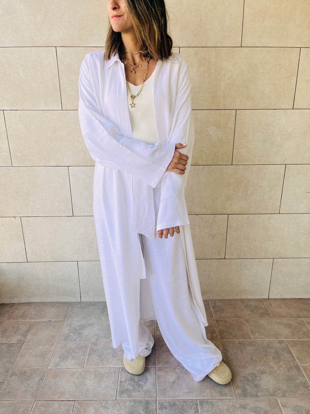 White Linen Open Shirt