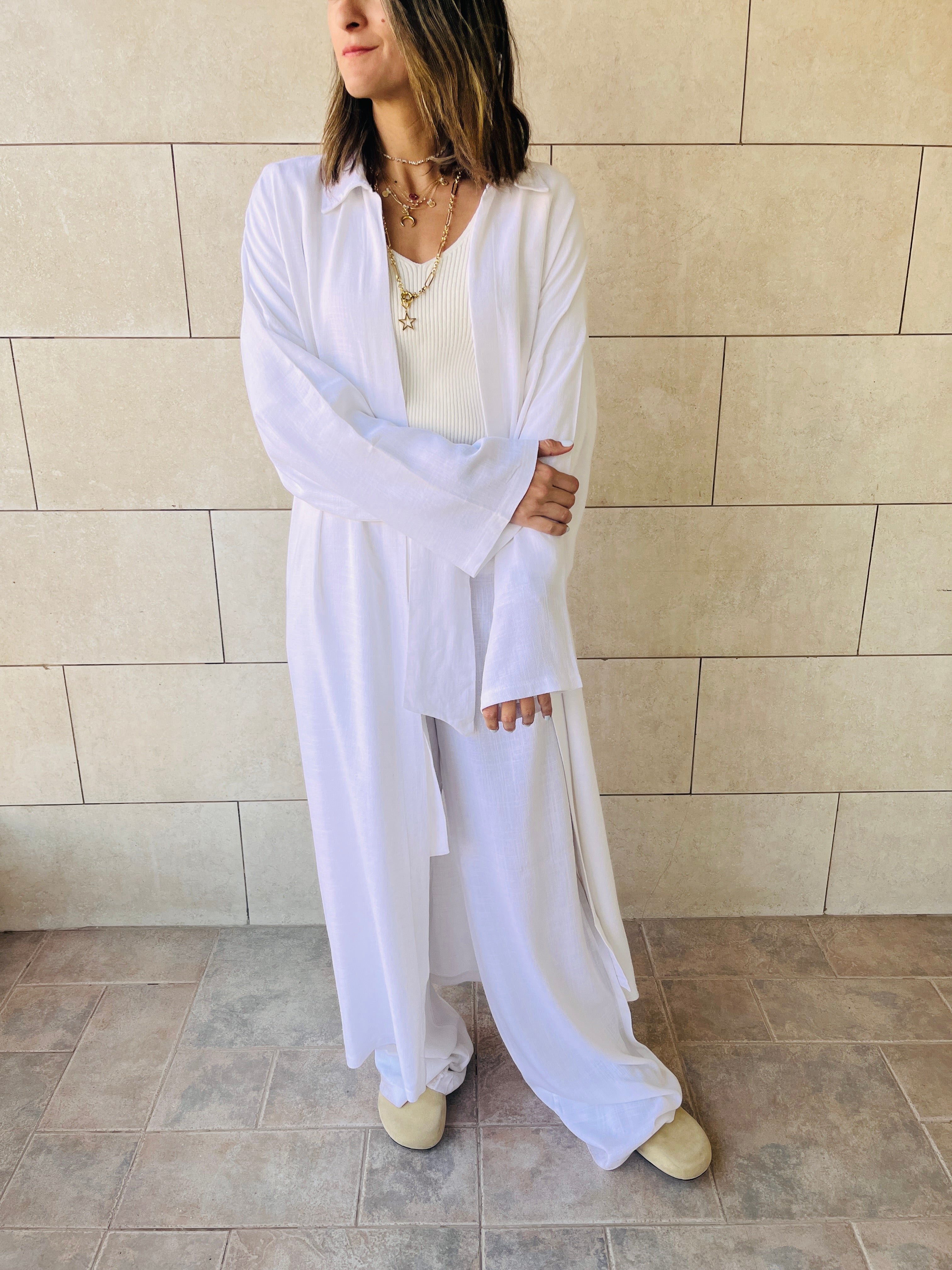 White Linen Open Shirt