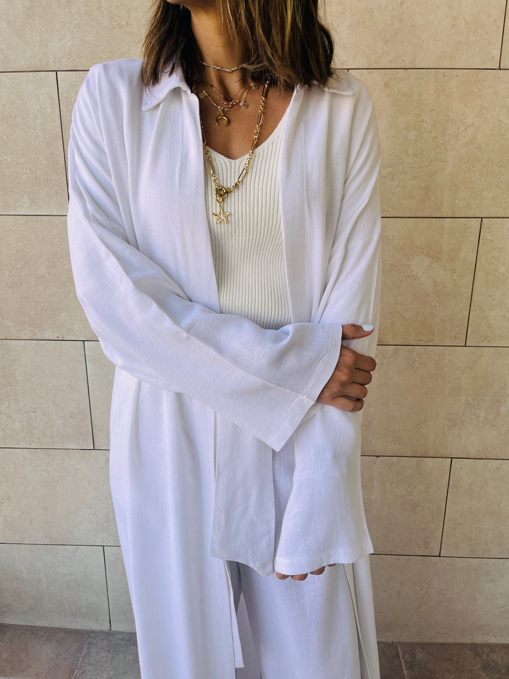 White Linen Open Shirt