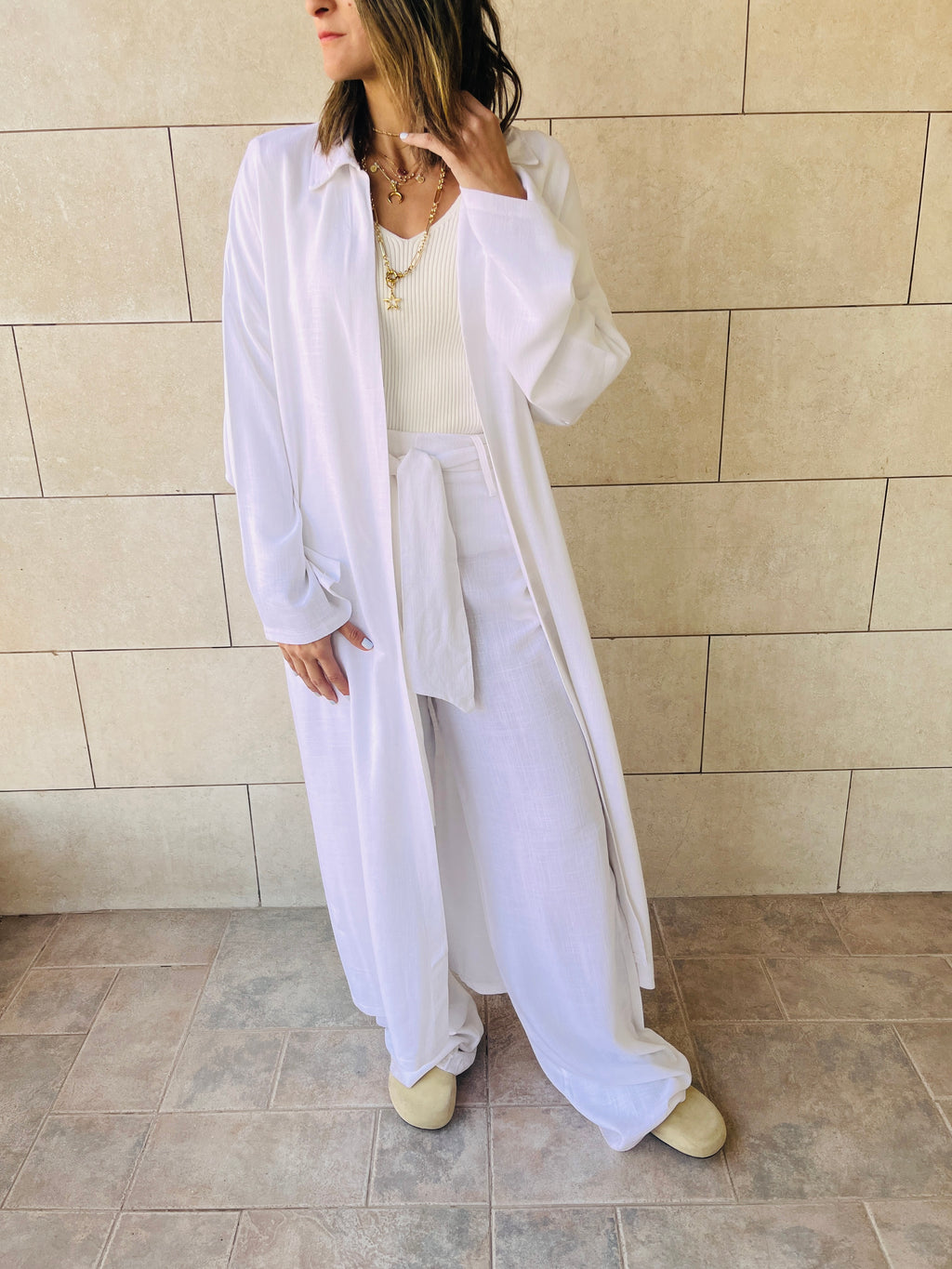 White Linen Open Shirt