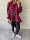 Red Checkered Luxe High Low Shirt
