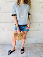 Grey Short Sleeve Tassel T-shirt