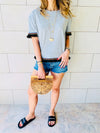 Grey Short Sleeve Tassel T-shirt