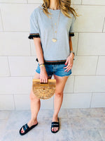 Grey Short Sleeve Tassel T-shirt