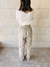 Taupe Linen Belted Flare