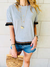 Grey Short Sleeve Tassel T-shirt