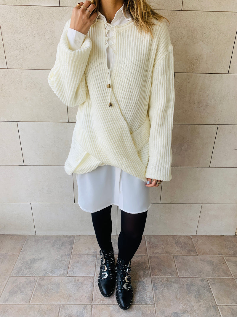 White Cross Over Pullover