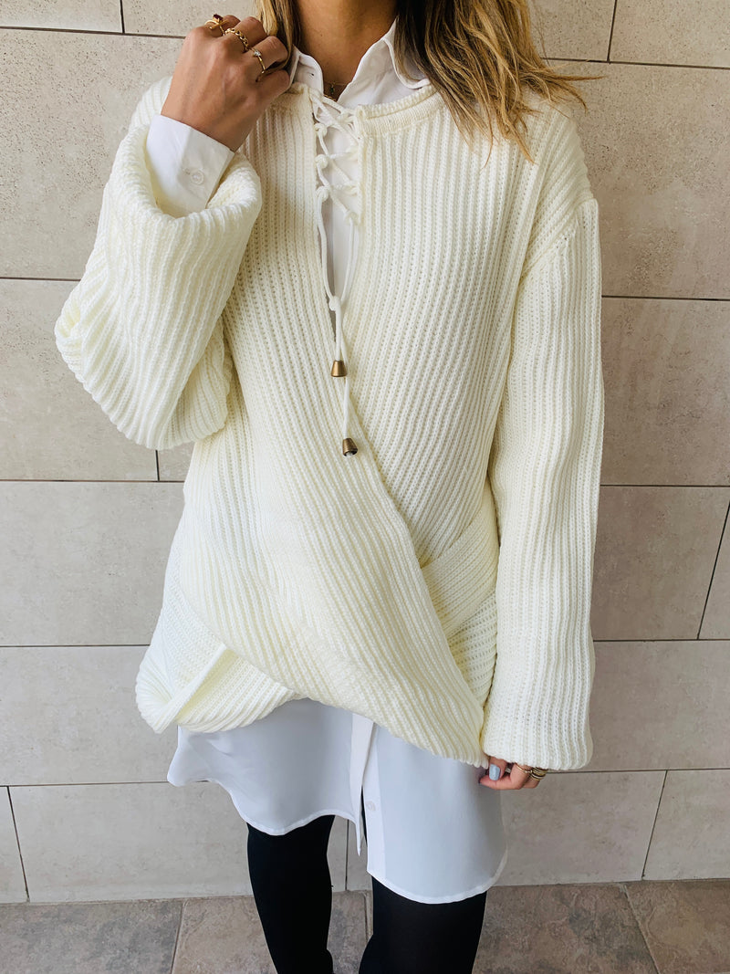 White Cross Over Pullover