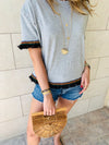 Grey Short Sleeve Tassel T-shirt