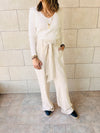 Beige Linen Belted Flare