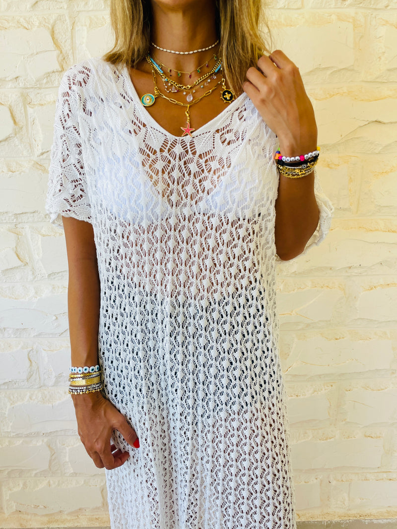White Tassel Crochet Poncho