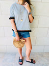 Grey Short Sleeve Tassel T-shirt