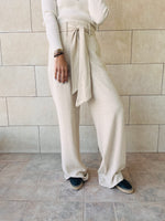 Beige Linen Belted Flare