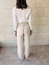 Beige Linen Belted Flare