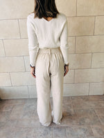 Beige Linen Belted Flare