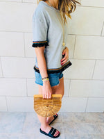 Grey Short Sleeve Tassel T-shirt