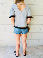 Grey Short Sleeve Tassel T-shirt