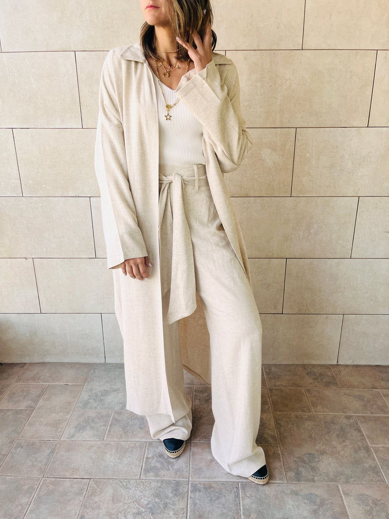 Beige Linen Open Shirt