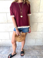 Burgundy Short Sleeve Tassel T-shirt