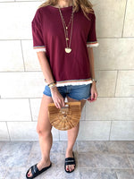 Burgundy Short Sleeve Tassel T-shirt