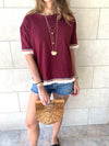 Burgundy Short Sleeve Tassel T-shirt