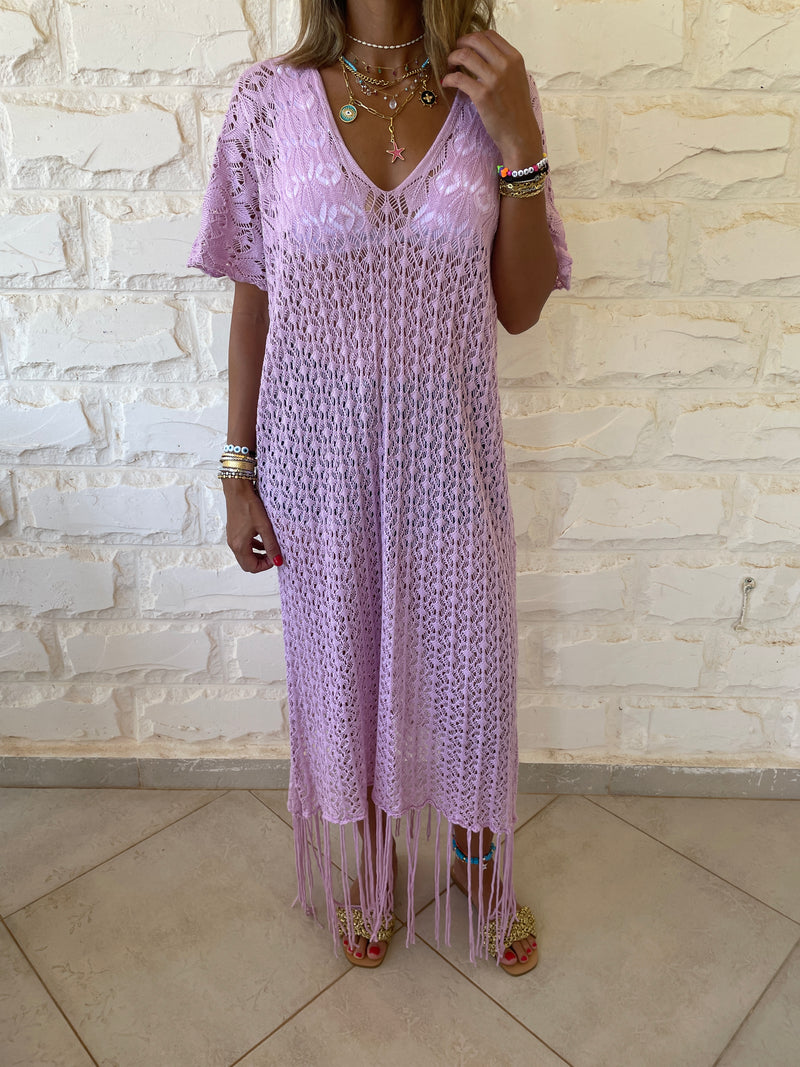 Lilac Tassel Crochet Poncho