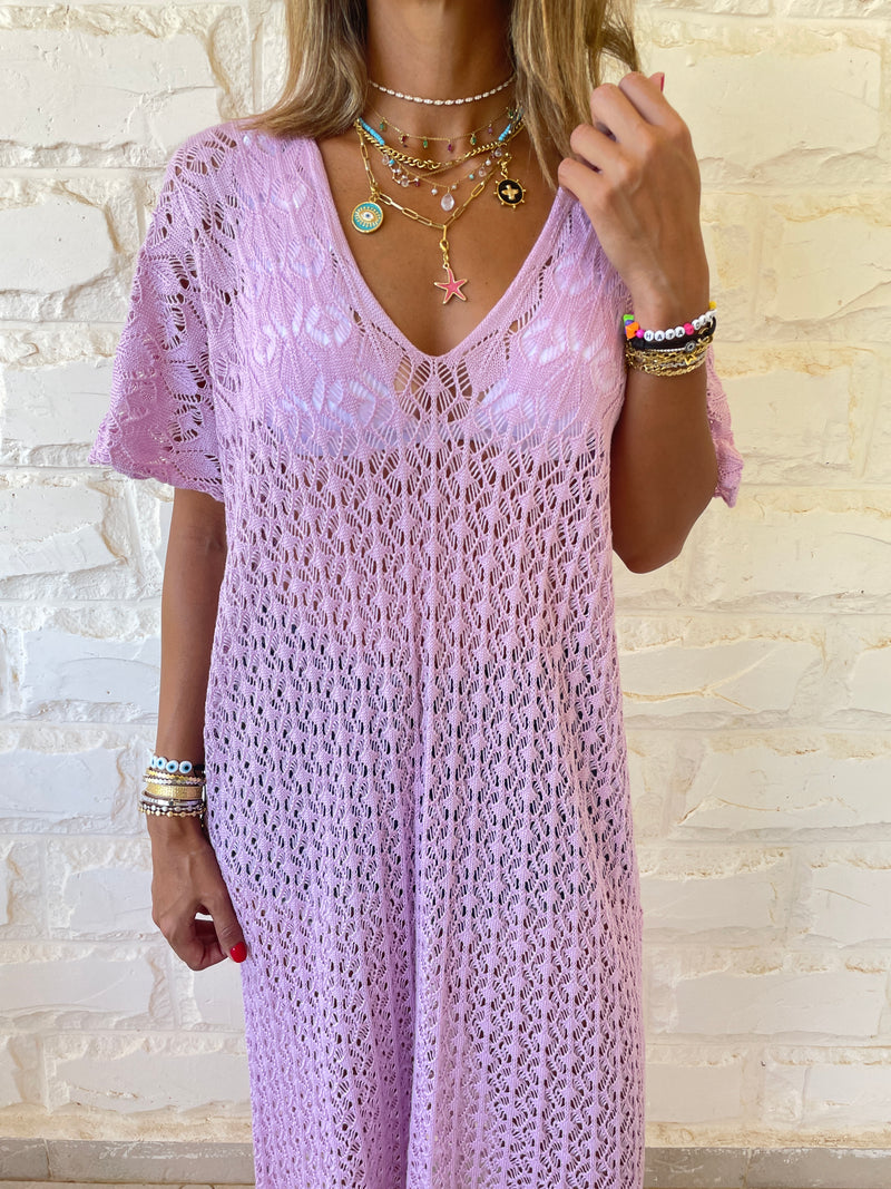 Lilac Tassel Crochet Poncho