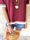 Burgundy Short Sleeve Tassel T-shirt