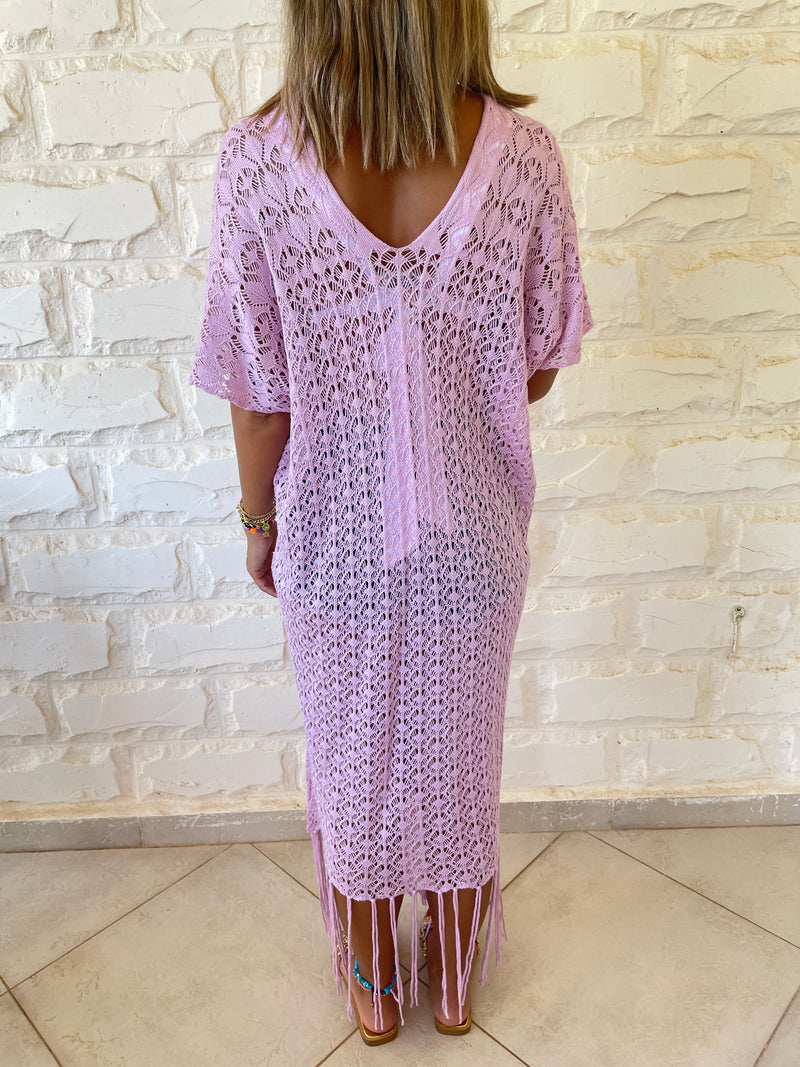 Lilac Tassel Crochet Poncho