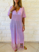 Lilac Tassel Crochet Poncho
