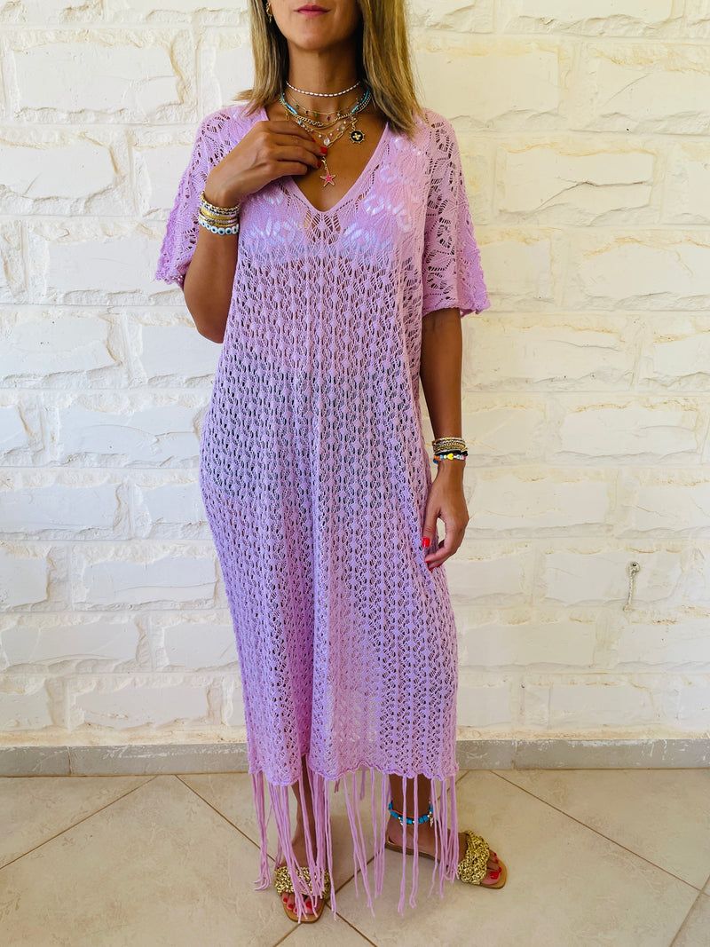 Lilac Tassel Crochet Poncho