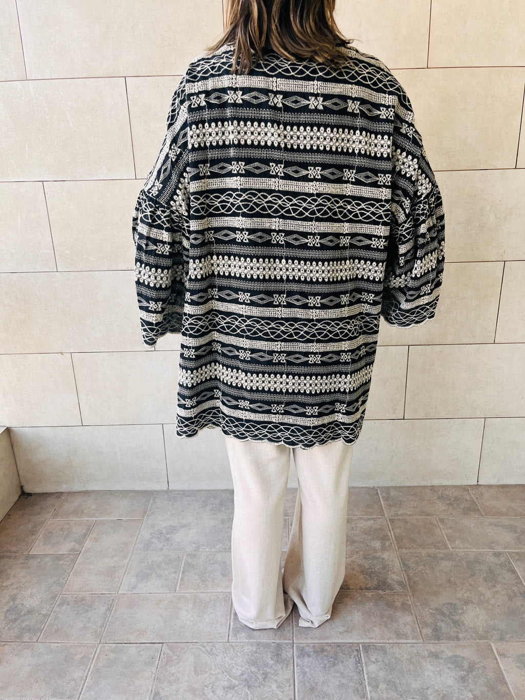 Black Embroidered Flowy Kimono