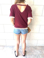 Burgundy Short Sleeve Tassel T-shirt