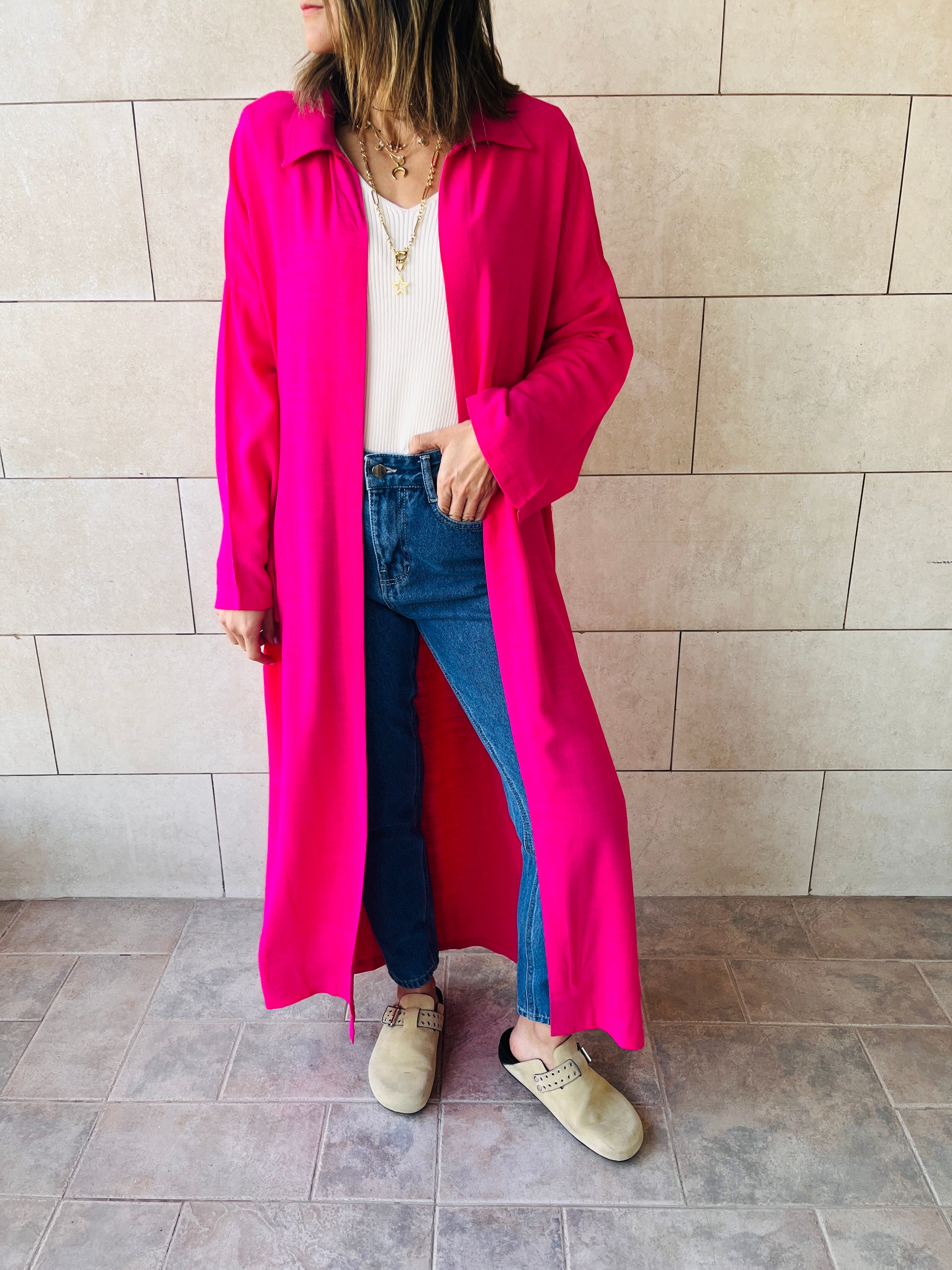 Fuchsia Linen Open Shirt